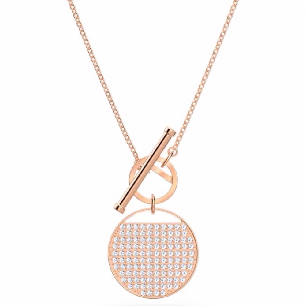 New Swarovski Ginger T Bar necklace, White, Rose gold-tone plated